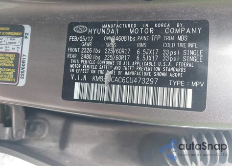 2012 Hyundai Tucson Gls z USA, uszkodzony, nr VIN KM8JUCAC6CU473297